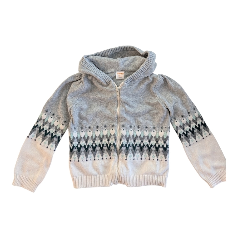 Gymboree Girls Zip-Up Hooded Sweater Jacket Gray and Cream Cotton Size XS 4